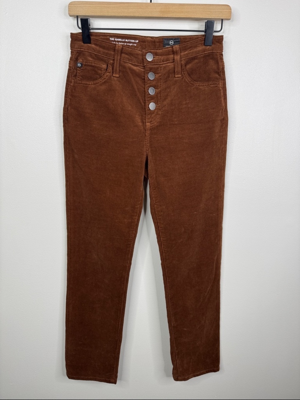 AG Adriano Goldschmied Isabelle Button Up Corduroy Pant 26 Brown High Rise Crop